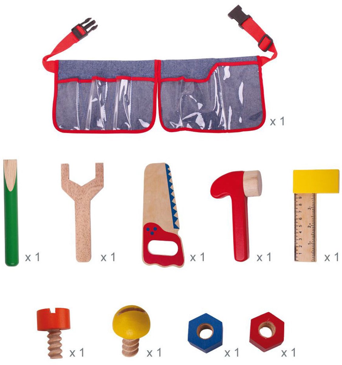 Rode Gereedschapsgordel met Houten Gereedschap - Bigjigs - Met Klipsluiting - 10-Delig — afbeelding 5