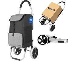 Chariot de courses TTD® avec compartiment réfrigérant et fonction diable - Cadre pliable - 45 L - Poches latérales spacieuses - Chariot de courses - Caddie