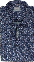 MARVELIS comfort fit overhemd - korte mouw - popeline - donkerblauw dessin - Strijkvrij - Boordmaat: 41