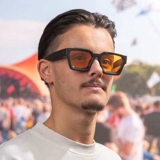 partybril vierkant - Festival bril - Rave bril - Glasses - Dik montuur - Zwart met oranje lenzen — afbeelding 3