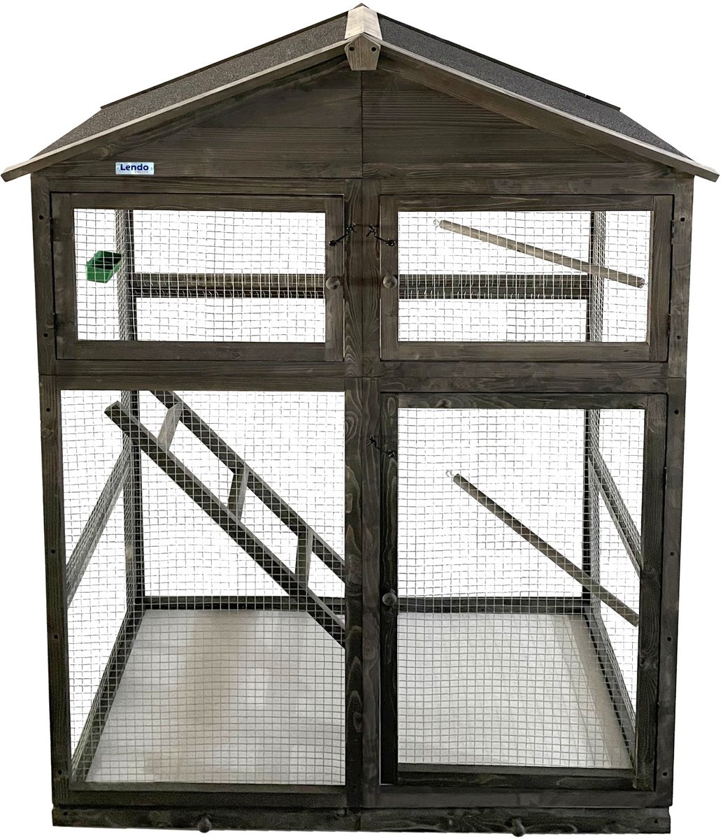 Lendo Online Volière van geïmpregneerd vurenhout - 115x58x164 cm - Grijs - Vogelkooi met uitneembare lade - Vogelhok - Papegaaienkooi - Parkietenkooi - Vogelverblijf thumbnail 5