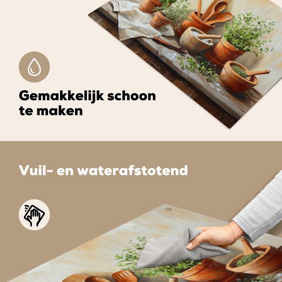 KitchenYeah® Protection plaque induction 83x52 cm - Pots - Herbes - Bois - Protege plaque de cuisson - Couvre plaque induction - Protecteur d'induction - Cuisine