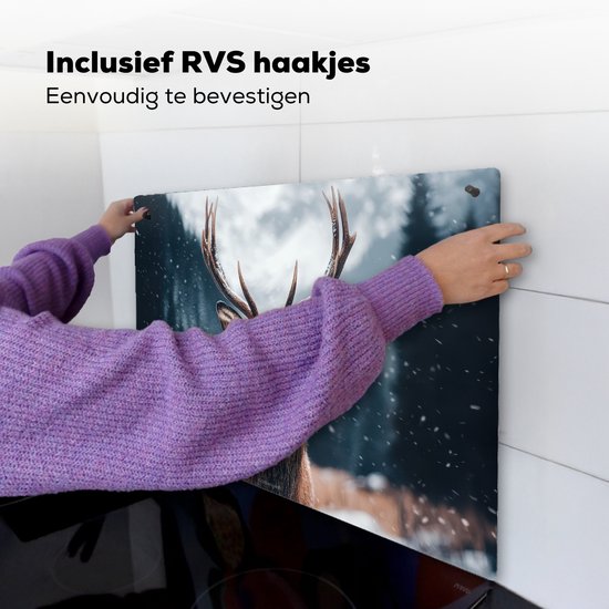 KitchenYeah® Protection plaque induction 90x52 cm - Cerf - Hiver - Tête de cerf - Neige - Bois - Protege plaque de cuisson - Couvre plaque induction - Protecteur d'induction - Cuisine