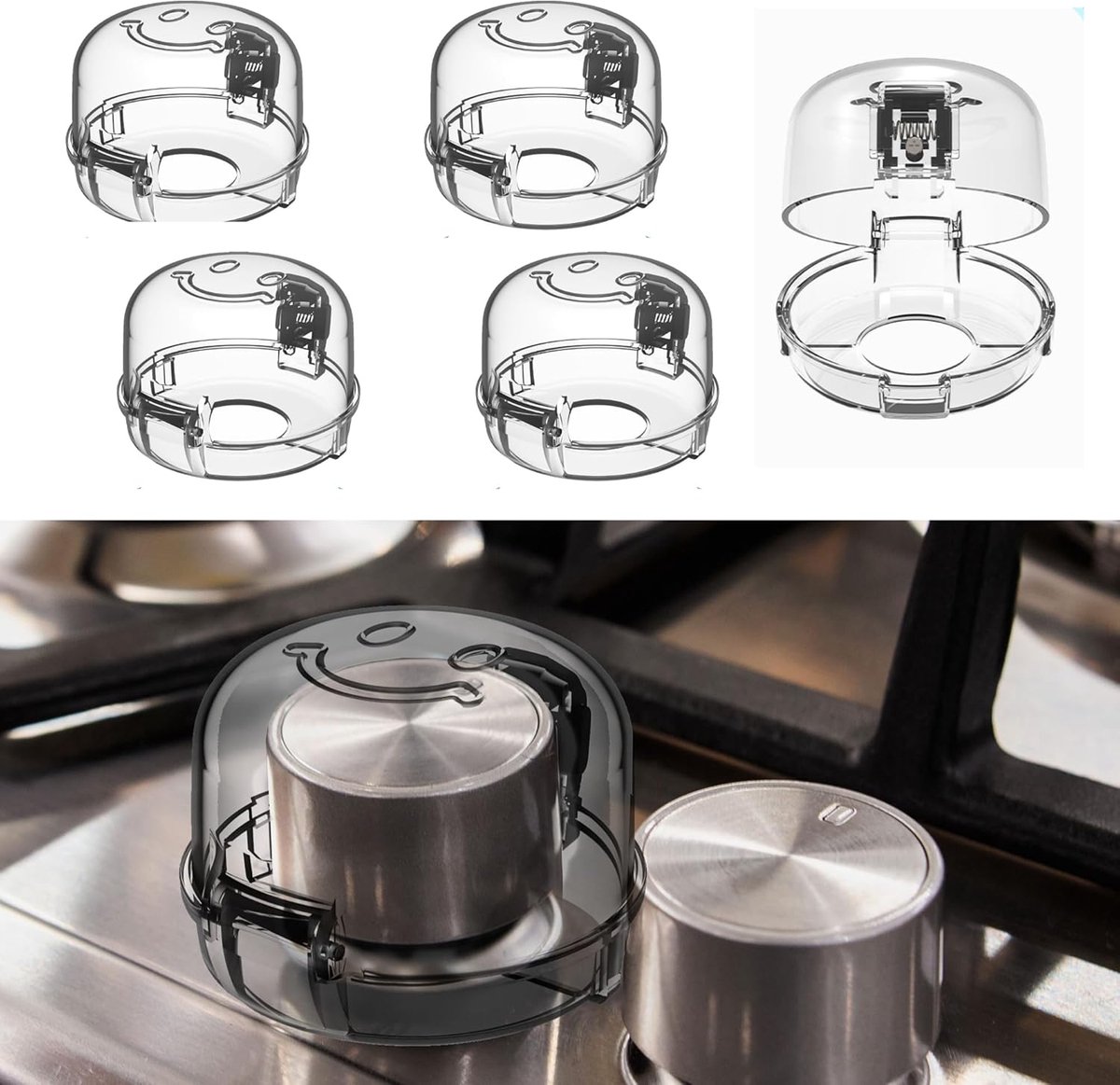 Image of 5 stuks - Kindveilige gasfornuisknophoezen - Gasfornuisknophoezen - Veiligheidshoezen voor baby's en peuters in de keuken - Voorkomt veiligheidsrisico's - Bestand tegen hoge temperaturen - Transparant