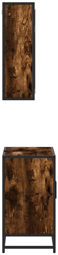 The Living Store 2-delige Badkamermeubelset bewerkt hout gerookt eikenkleurig - Badkamermeubilair - Badkamerspiegel - Wastafelkast - Houten Badkamermeubel - Industrieel Design