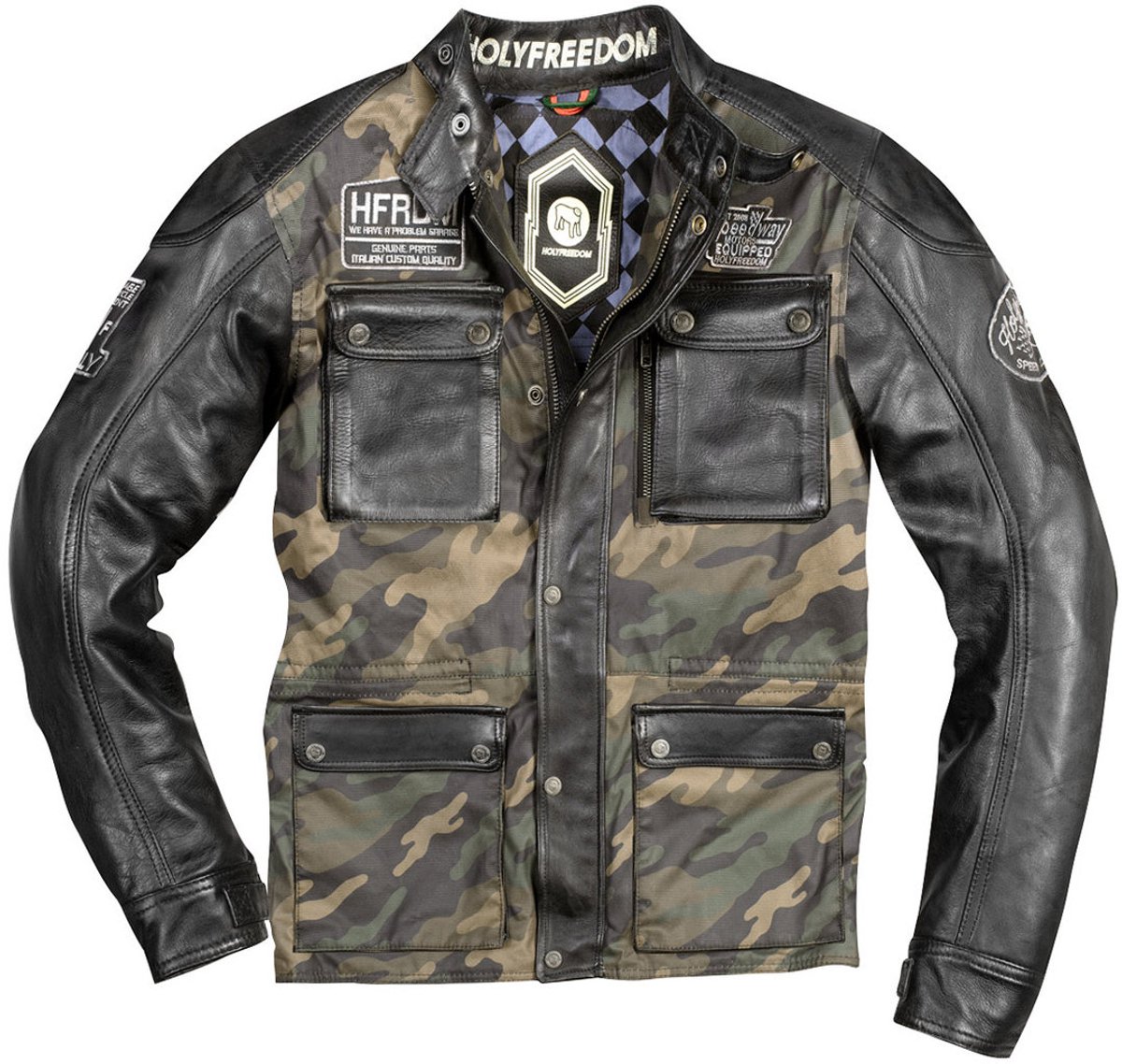 HolyFreedom Quattro Camo Zwart Leren/Textiele Motorjas - Jas