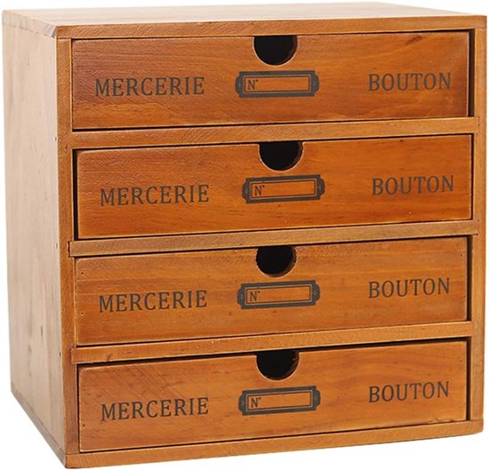 Boîte de rangement en bois avec tiroirs coulissants - Organisateur Vintage pour Bijoux et bureau