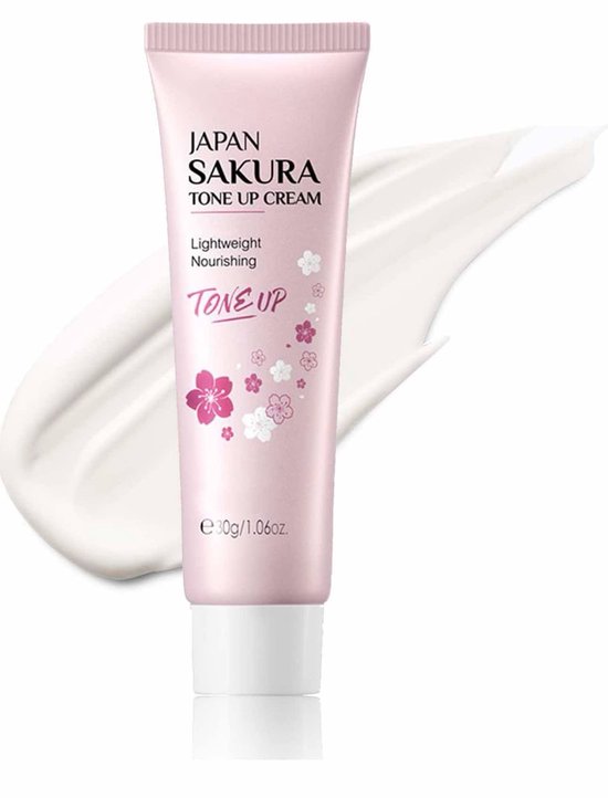 Laikou - Japan Sakura Tone Up Cream - Hydrateert huid - Verzacht droge huid - Bedekt donkere kringen - Grote poriën - Acne-littekens & Doffe huid - Niacinamide - Vitamine C - Centella Asiatica extract - Voor alle huidtypen - 30 g