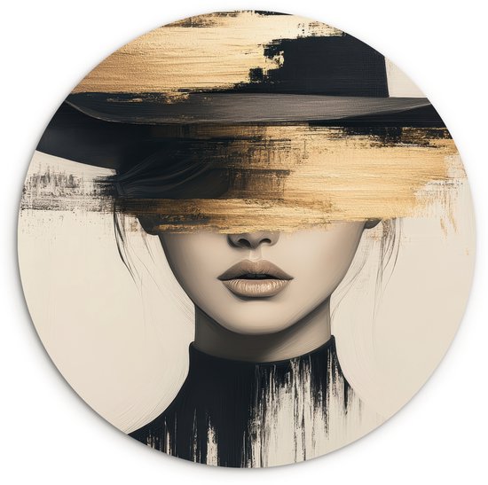 WallCircle® Cercle mural 90x90 cm - Cercle mural Femme - Chapeau - Peinture - Décoration murale salon - Décoration murale chambre - Accessoires de décoration de chambre - Tableaux ronds