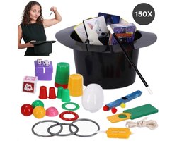 foto van Cheqo® Magische Goocheldoos - 150 Trucs - Magic Tricks Set - Inclusief Goochelhoed en Goochelstok - Met Bekers, Ringen, Ballen, en Meer - Goochelset voor Kinderen - Goochelen