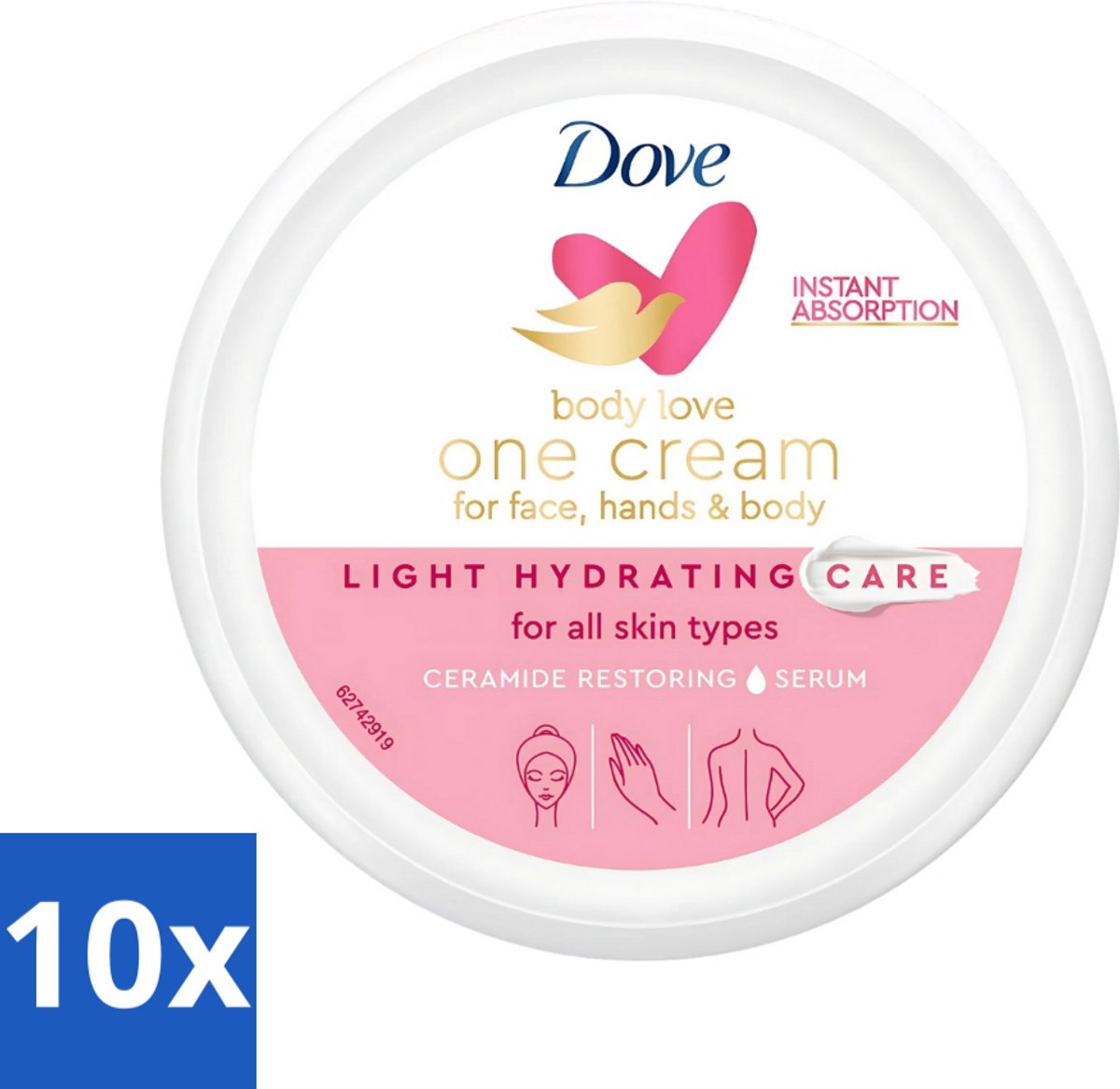 Dove - Body Love - One Cream - Hydraterend en voedend - 250 ml - Bulkverpakking - 10 stuks