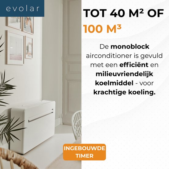 Evolar Monoblock Airco - Zonder buitenunit - met Luchtonvochtiger - 4-in-1 - 10000 BTU - WiFi - Zelf Installeren - EVO-M1000CH