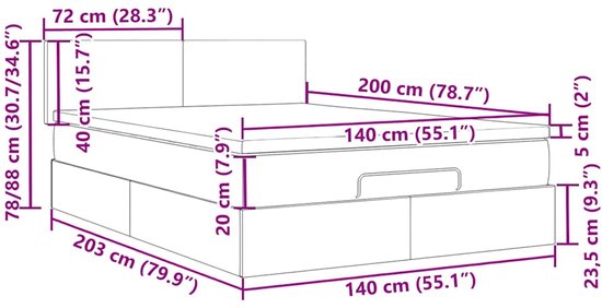vidaXL Lit ottoman avec matelas, 140 x 200 cm, tissu, gris clair