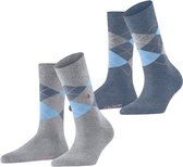 Burlington Everyday Argyle 2-Pack gedessineerd katoen sokken dames grijs - maat 36-41