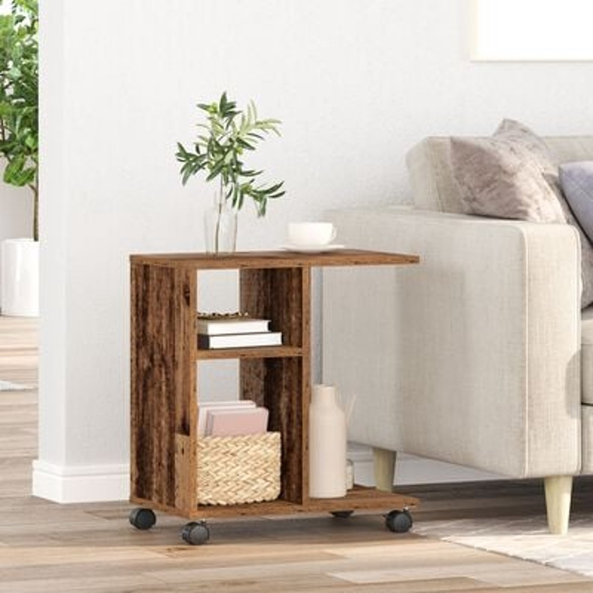 vidaXL Bijzettafel - Oud - hout - 50 - x - 30 - x - 55 - cm - Bewerkt - hout Oud hout