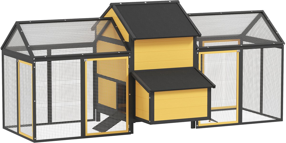 PawHut-Hühnerstall-Tannenholz-247L x 125B x 113,5H cm-Gelb