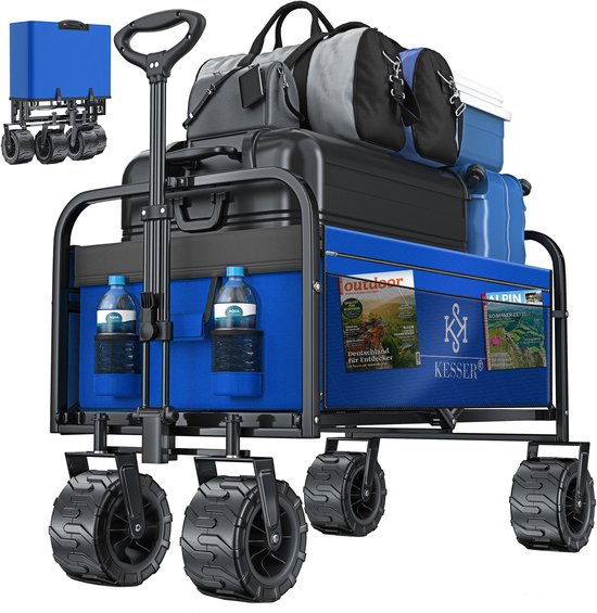 KESSER® Bolderkar opvouwbaar Bolderwagen tot 120 kg draagvermogen - Strandkar Transportkar - Blauw / Grijs