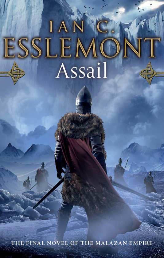Boekomslag van Assail, met een ridder in harnas en bontkraag, kijkend naar een berglandschap.