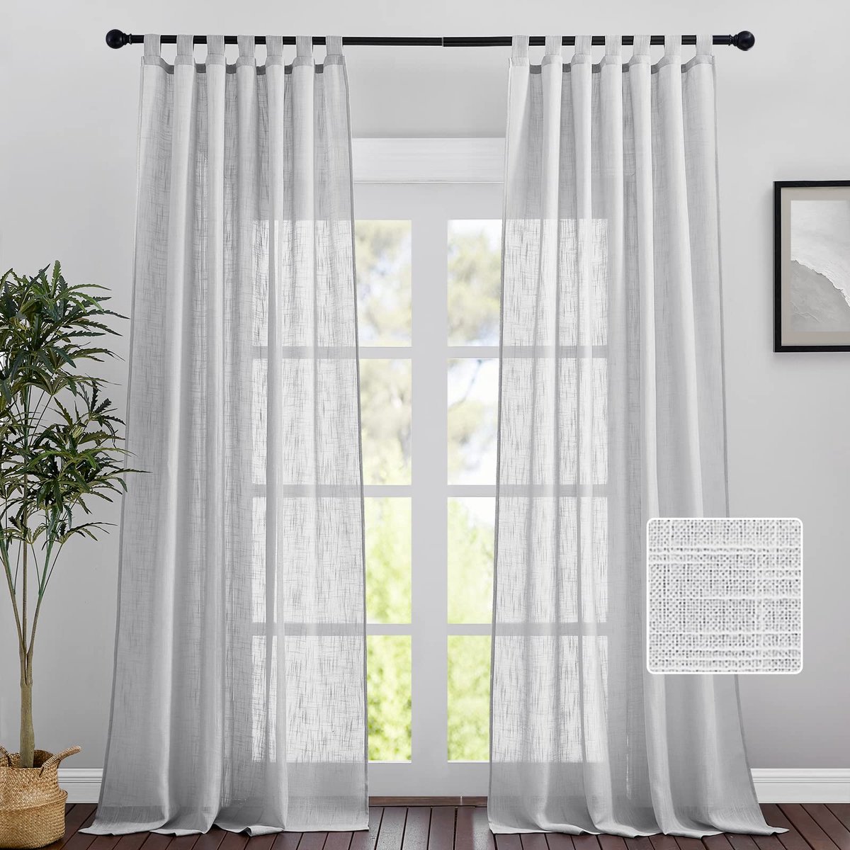 Ibenzoa Set van Twee Linnenlook Gordijnen met Semi-Transparante Lichtfiltering voor Woonkamer, Hoogte 245 x Breedte 140 cm, Lichtgrijs