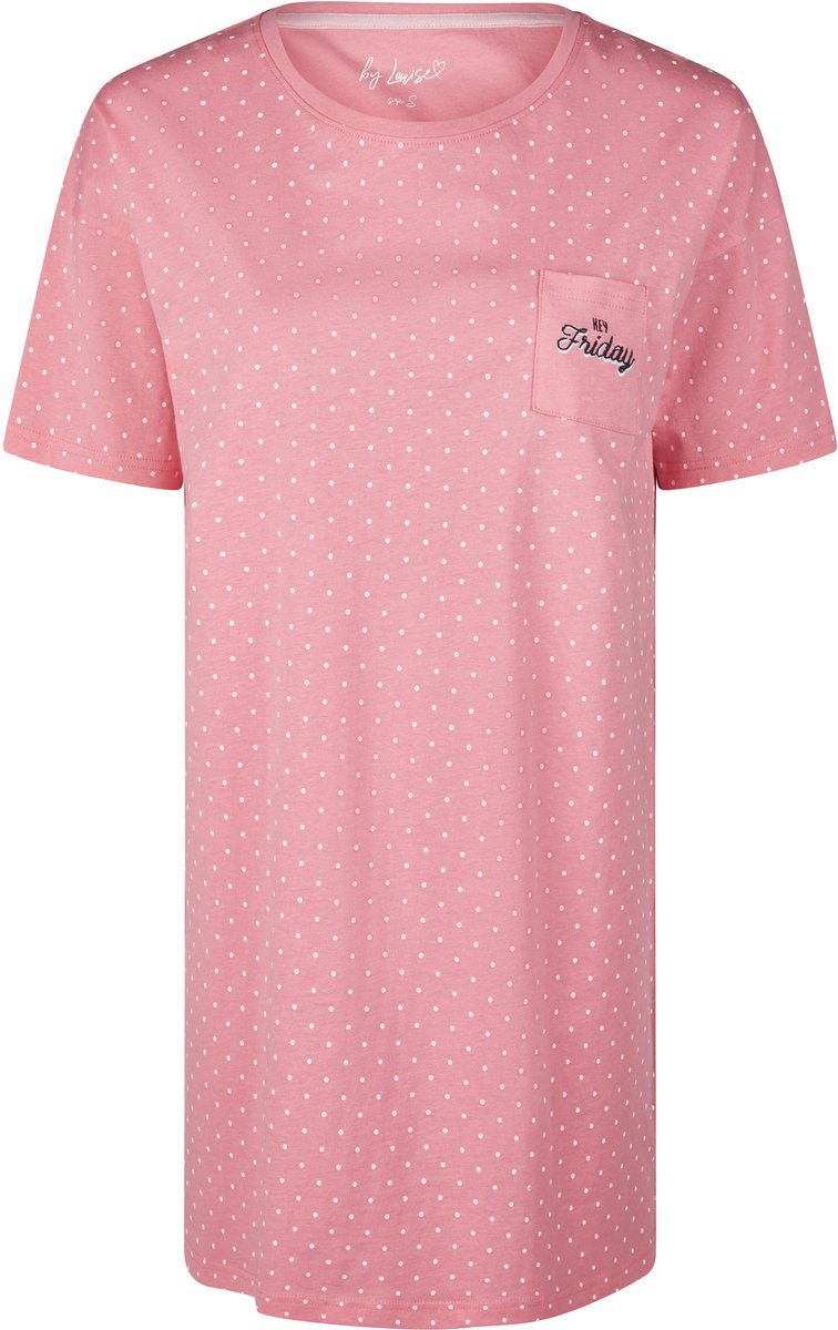 By Louise Dames Nachthemd Korte Mouw Roze Gestipt Donkerblauw