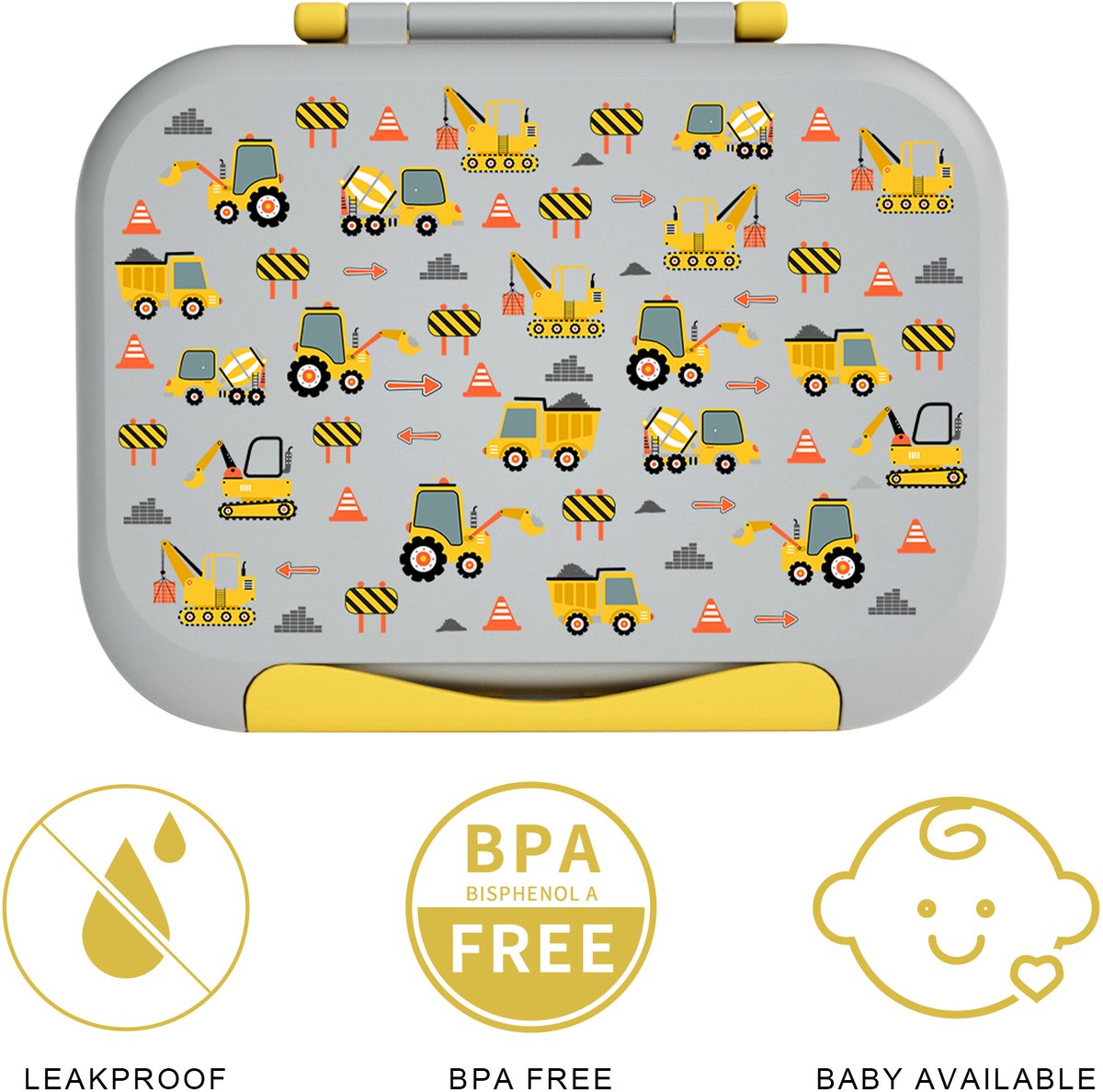 BentOH! Bento Box en Brooddoos 2-in-1 voor Kinderen - Trucks - Lekvrij & BPA-vrij – Met 3 Uitneembare Vakken – Magnetron-, Vriezer- & Vaatwasser bestendig — afbeelding 7