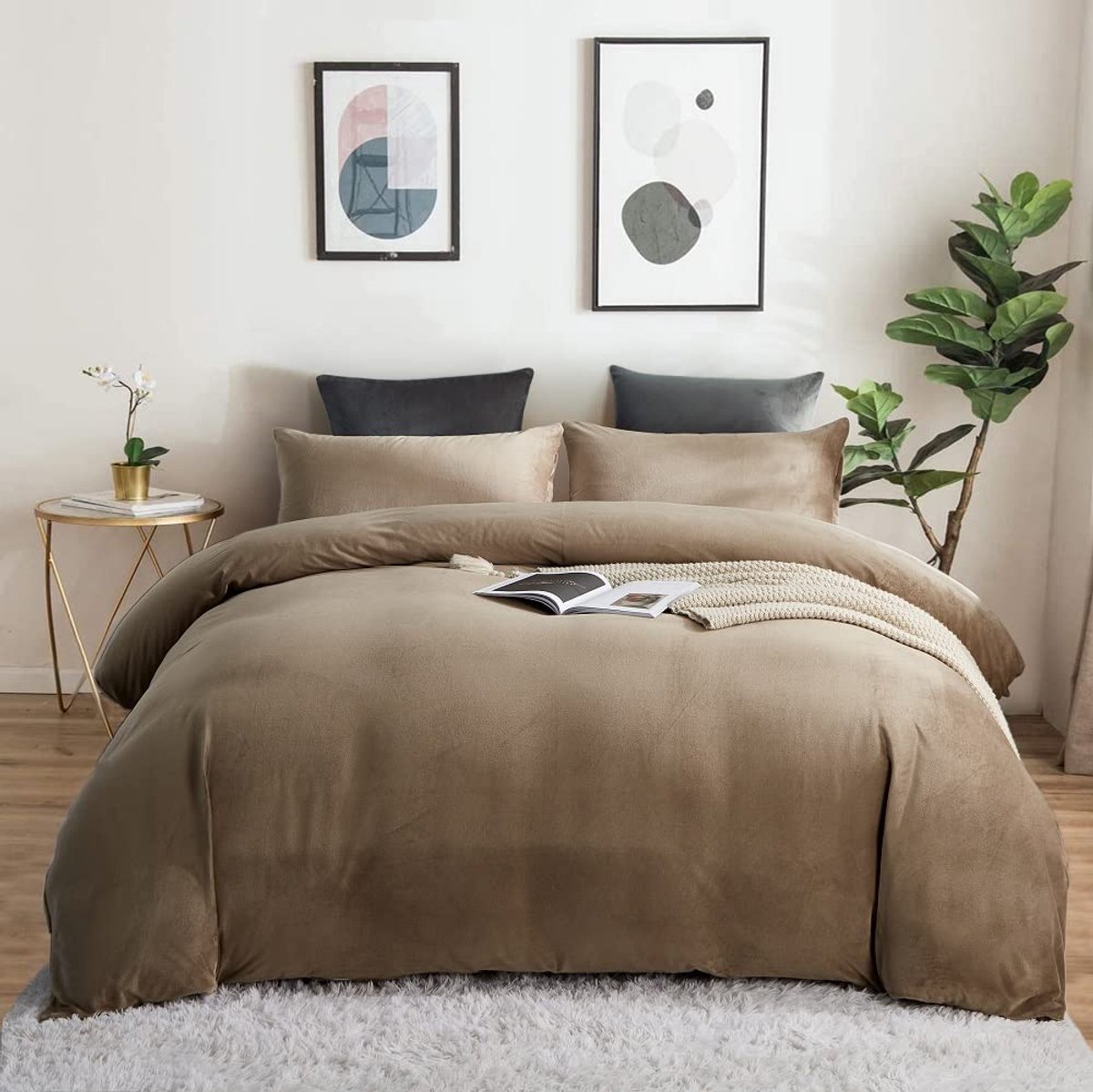 Ibenzoa® Grote, Zachte Flanellen Beddengoedset – 200x200 cm, Bruin, Voor Winterslaap