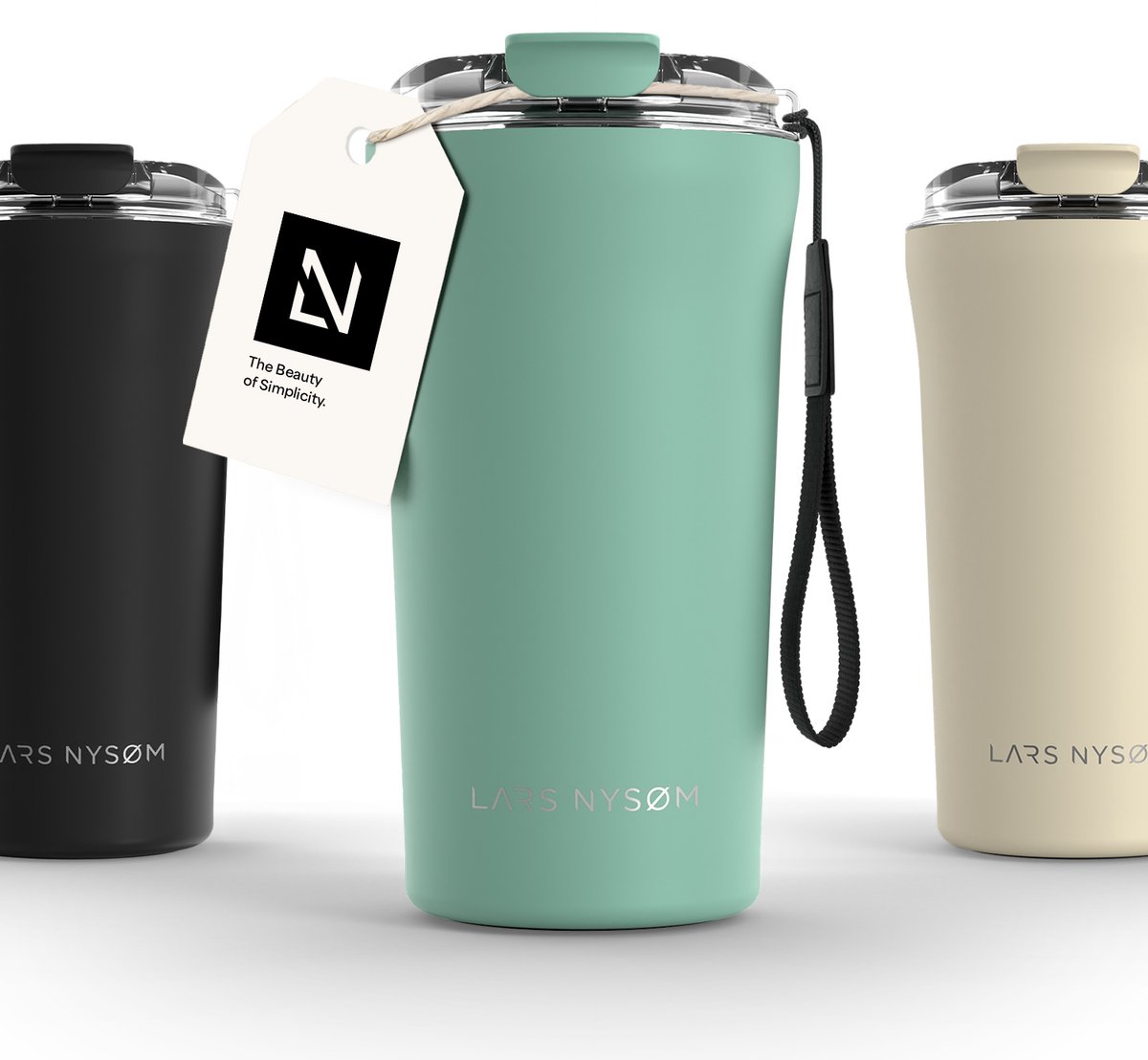 LARS NYSØM Rørelse Thermo Coffee Mug-to-go 500ml - BPA-vrij met Isolatie - Met Draagriem & Tritan Deksel (Aqua Turquoise)