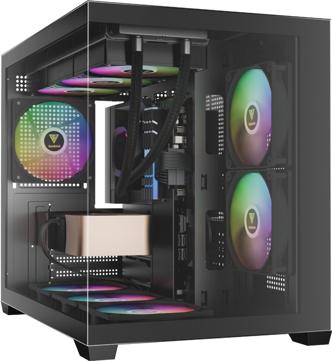 Gamdias Aura GC10M RGB Aquarium Gaming Case - mATX Game PC / Computer Behuizing - aRGB LED Verlichting - Inclusief 3 aRGB Fans