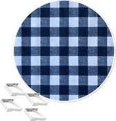 Buiten tafelkleed/tafelzeil boeren ruit blauw 160 cm rond met 4 tafelkleedklemmen - Tuintafelkleed tafeldecoratie