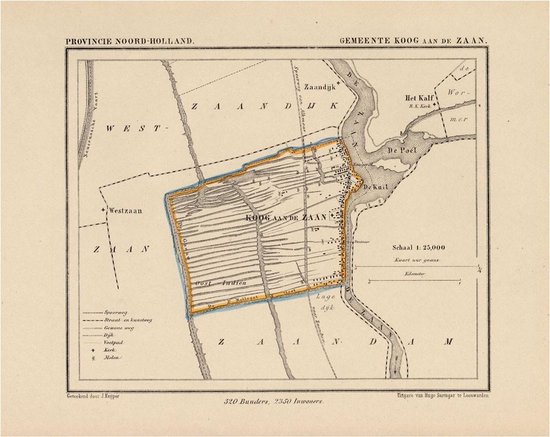 Historische kaart, plattegrond van gemeente Koog aan de Zaan in Noord