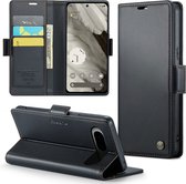 CaseMe - Hoesje geschikt voor Google Pixel 8 - Retro Wallet Book Case - Met Magnetische Sluiting - Zwart