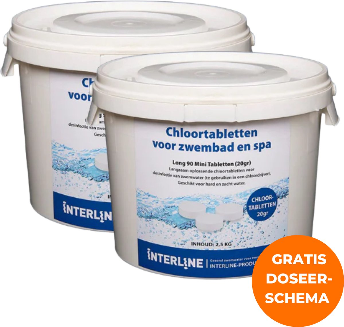 2x Interline Chloortabletten 20 gram 2.5 kg - Inclusief doseerschema - Chloortabletten voor zwembad en jacuzzi - Chloor 20 gram - Chloortabletten klein zwembad tot gemiddeld