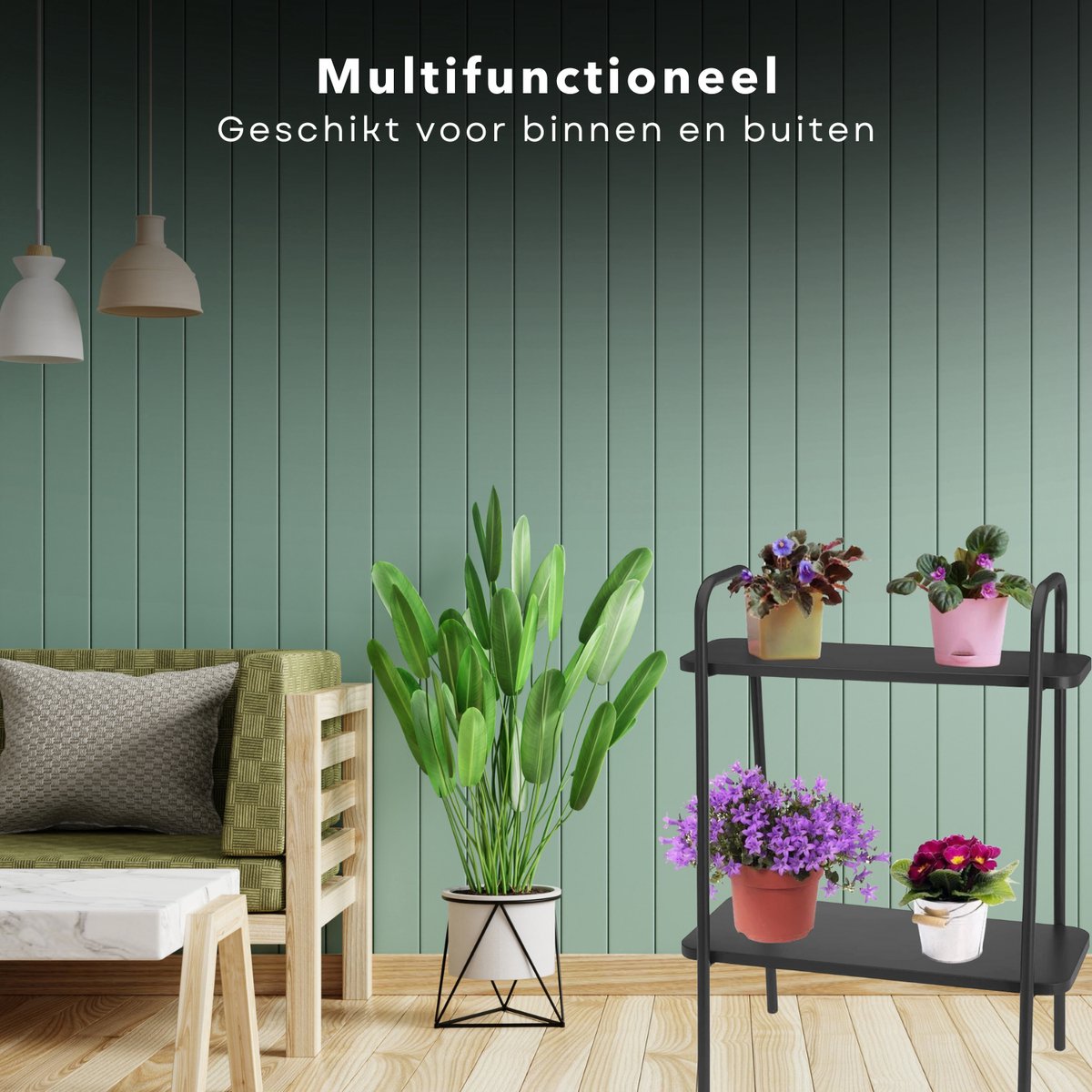 Étagère à Plantes 4 étages Métal Et Bois - 85x23x35 Cm, Finition Blanc Ou Noir - Pour Intérieur, Avec Outil Cadeau