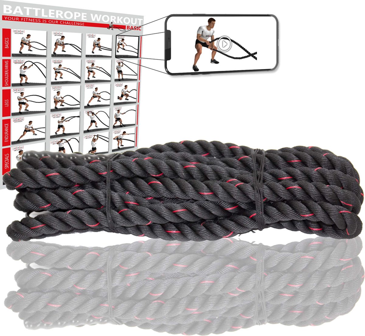 Battle rope corde ondulatoire de fitness et crosstraining diamètre 50 mm x  longueur 12 mètres