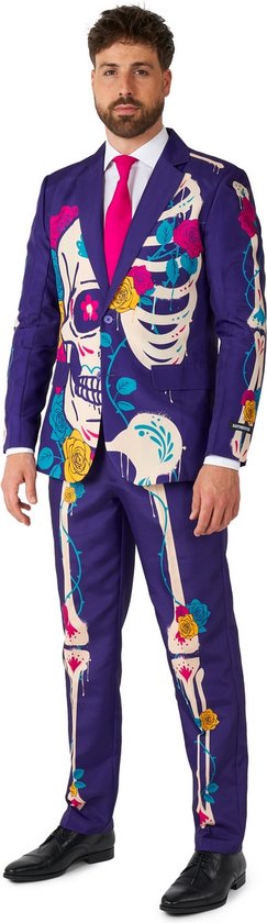 Suitmeister Sugar Skull Purple - Heren Pak - Skelet Pak - Carnaval Kostuum - Meerkleurig - Maat: S