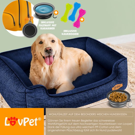 LovPet® Hondenbed Hondenkussen Hondenmand Chiller, Incl. Kom 3X Kauwbotten Hondenbankkussen Voor Kleine Middelgrote Grote Honden Hoes Afneembaar En Wasbaar M 70 X 55 X 21 Cm Antraciet