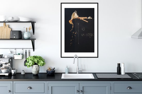 Koffie - Schoolbord - Kop - Wanddecoratie - Muurdecoratie - Poster - Fotolijst - 60x90 cm