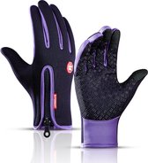 Fietshandschoenen - Paars - Fleece Handschoenen met Ritssluiting - Racefiets - Mountainbike - Winter - Maat XL