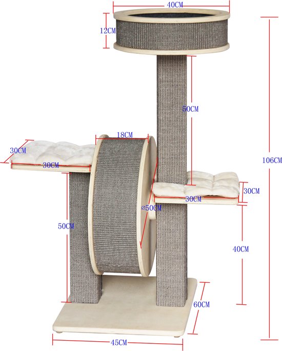 Poteau à gratter stable 4animalz avec roue en bois