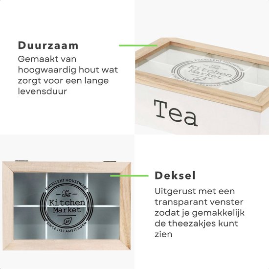 Huismerk Scatola Porta Tè In Legno Con 6 Scomparti - Contenitore Ermetico Per Conservare Bustine E Tisane