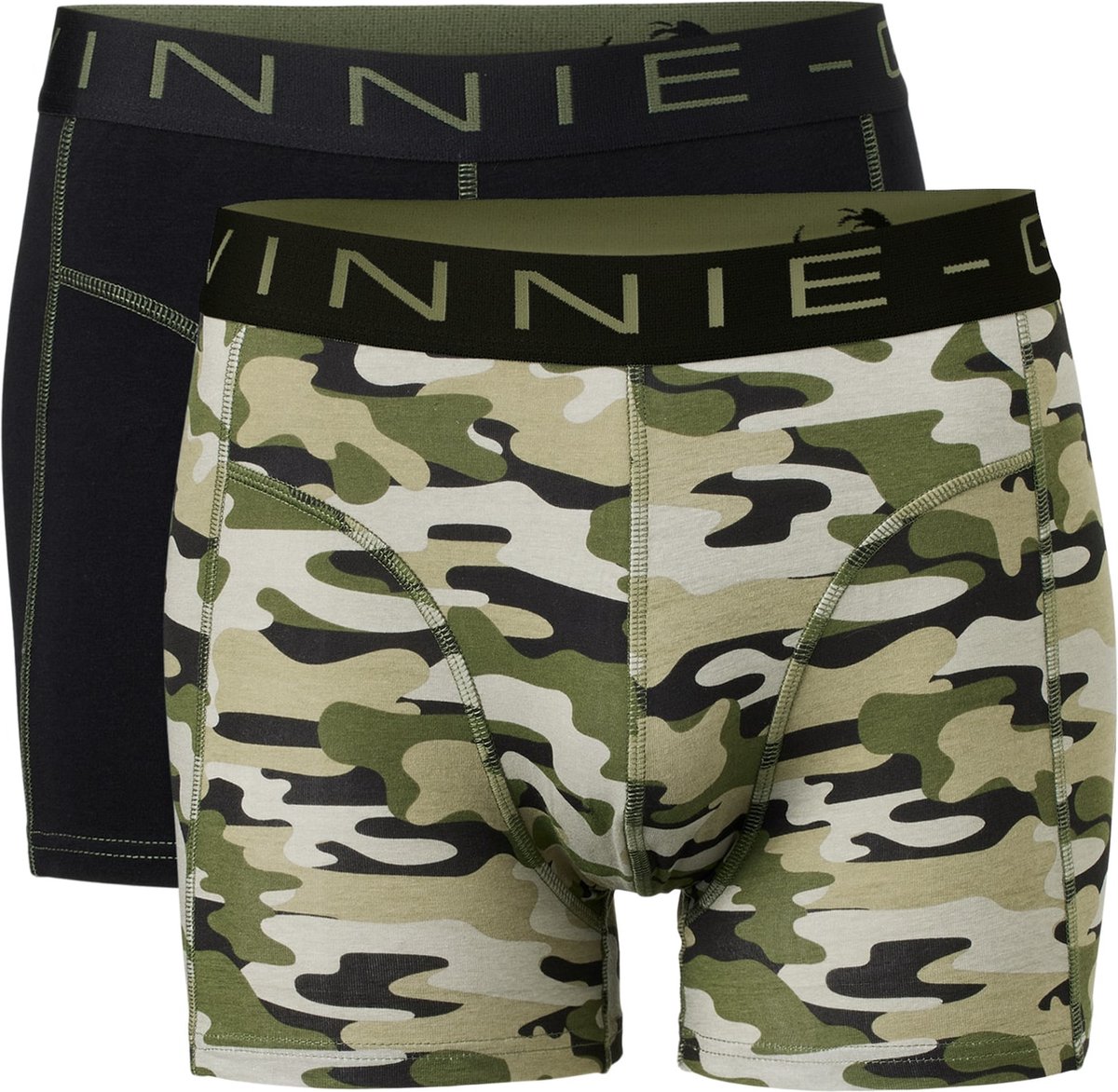 Vinnie-G Boxershorts 2-pack Black/Army Green Print - Maat L - Heren Onderbroeken Zwart/Legerprint- Geen irritante Labels - Katoen heren ondergoed