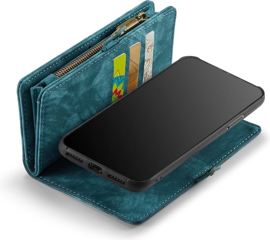 Caseme Retro Wallet splitleder hoesje voor iPhone 7, iPhone 8 en iPhone SE 2020 SE 2022 - blauw - Caseme