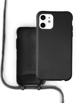 Coverzs Silicone case met koord - Telefoonhoesje met koord - Backcover hoesje met koord - touwtje - geschikt voor Apple iPhone 11 - zwart