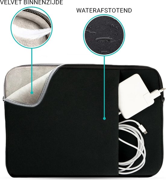 Zwarte laptophoes met zachte binnenkant en waterafstotende buitenkant