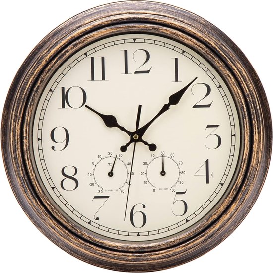 Horloge murale avec thermomètre et hygromètre, silencieuse, vintage, 30 cm,  chiffres... | bol.
