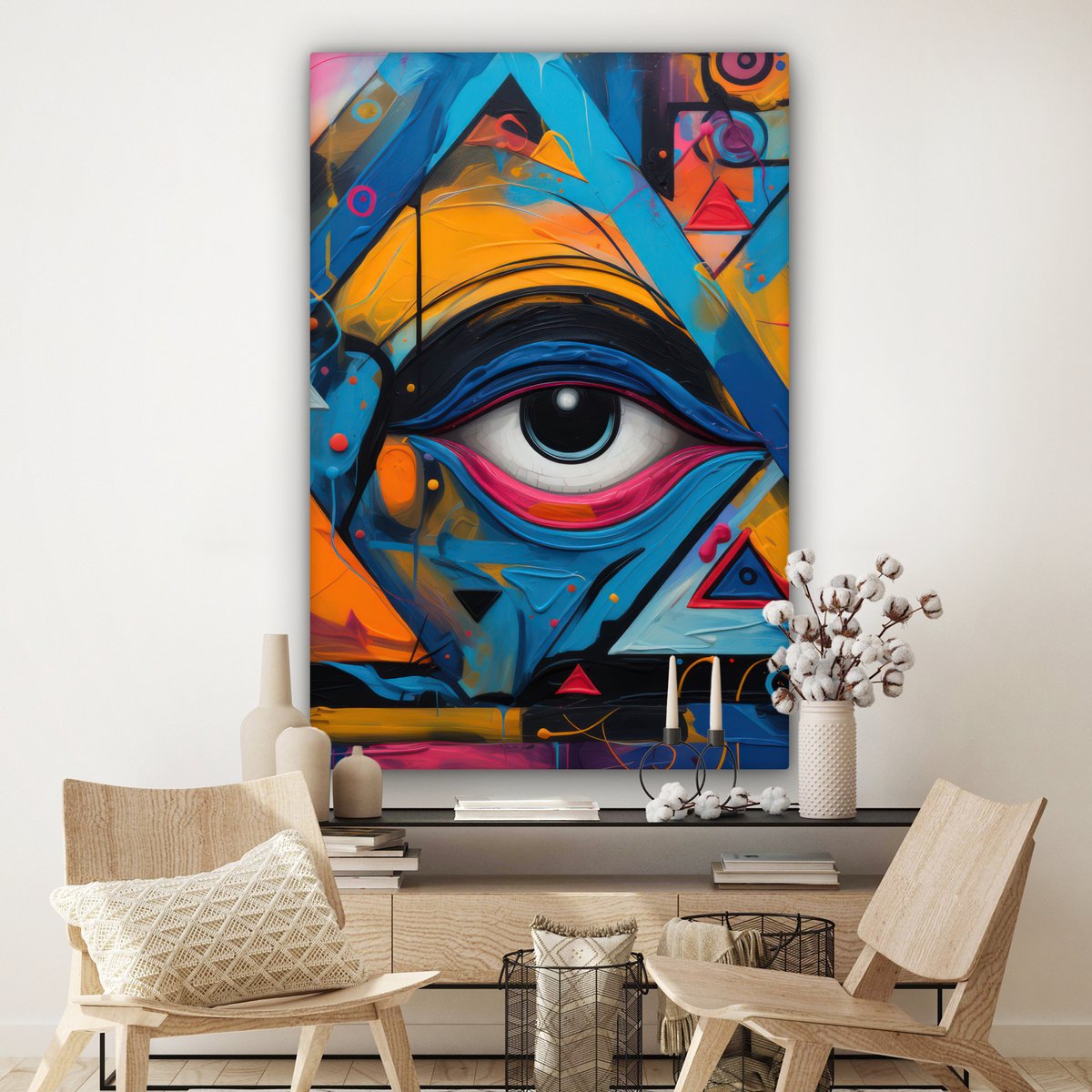 Tableau sur toile Escaliers - Graffiti - Couleurs - Art - 140x90 cm - Décoration  murale