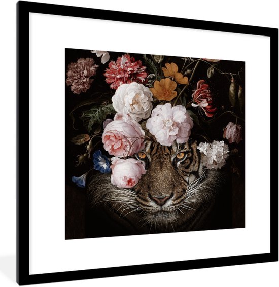 Cadre photo avec affiche - Fleurs - Jan Davidsz de Heem - Tigre - Peinture - Nature morte - Maîtres anciens - 40x40 cm - Cadre pour affiche