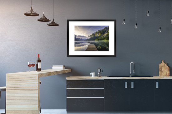 Photo encadrée - Lever de soleil sur le paysage calme en Autriche cadre photo noir avec passe-partout blanc 60x80 80x60 cm - Affiche encadrée (Décoration murale salon / chambre)
