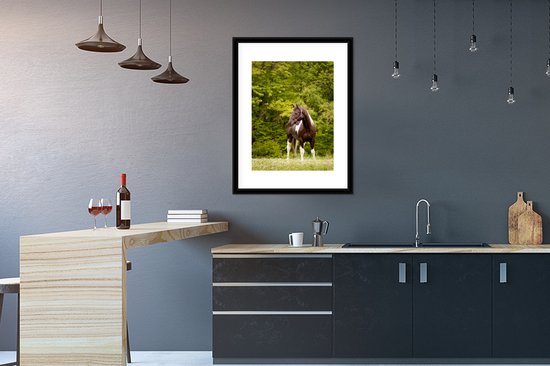 Cheval pommelé devant quelques arbres cadre photo noir avec passe-partout blanc 60x80