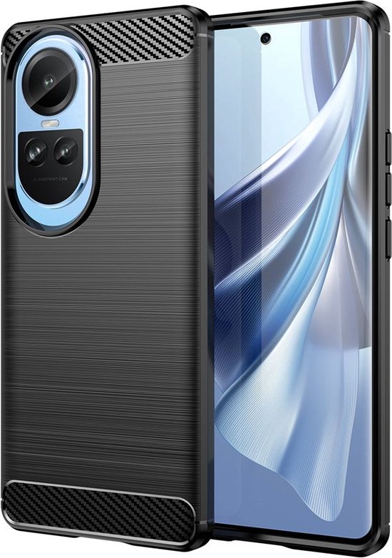 Foto: Oppo reno10 pro hoesje mobydefend tpu backcover geborstelde metaal carbon look zwart gsm hoesje telefoonhoesje geschikt voor oppo reno10 pro